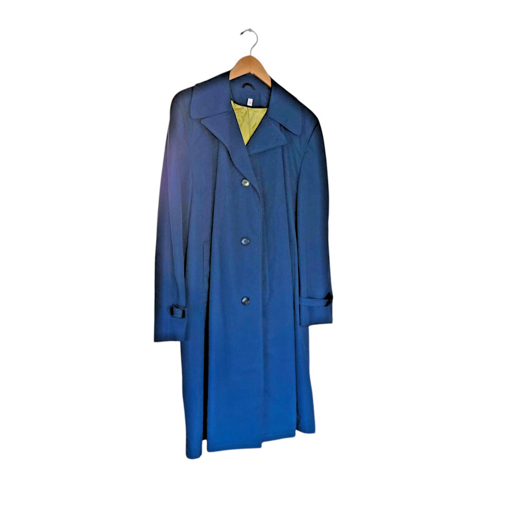 Vintage Larini Blue Trench Coat/All Weather Coat Lined 42L Button Front Rain
